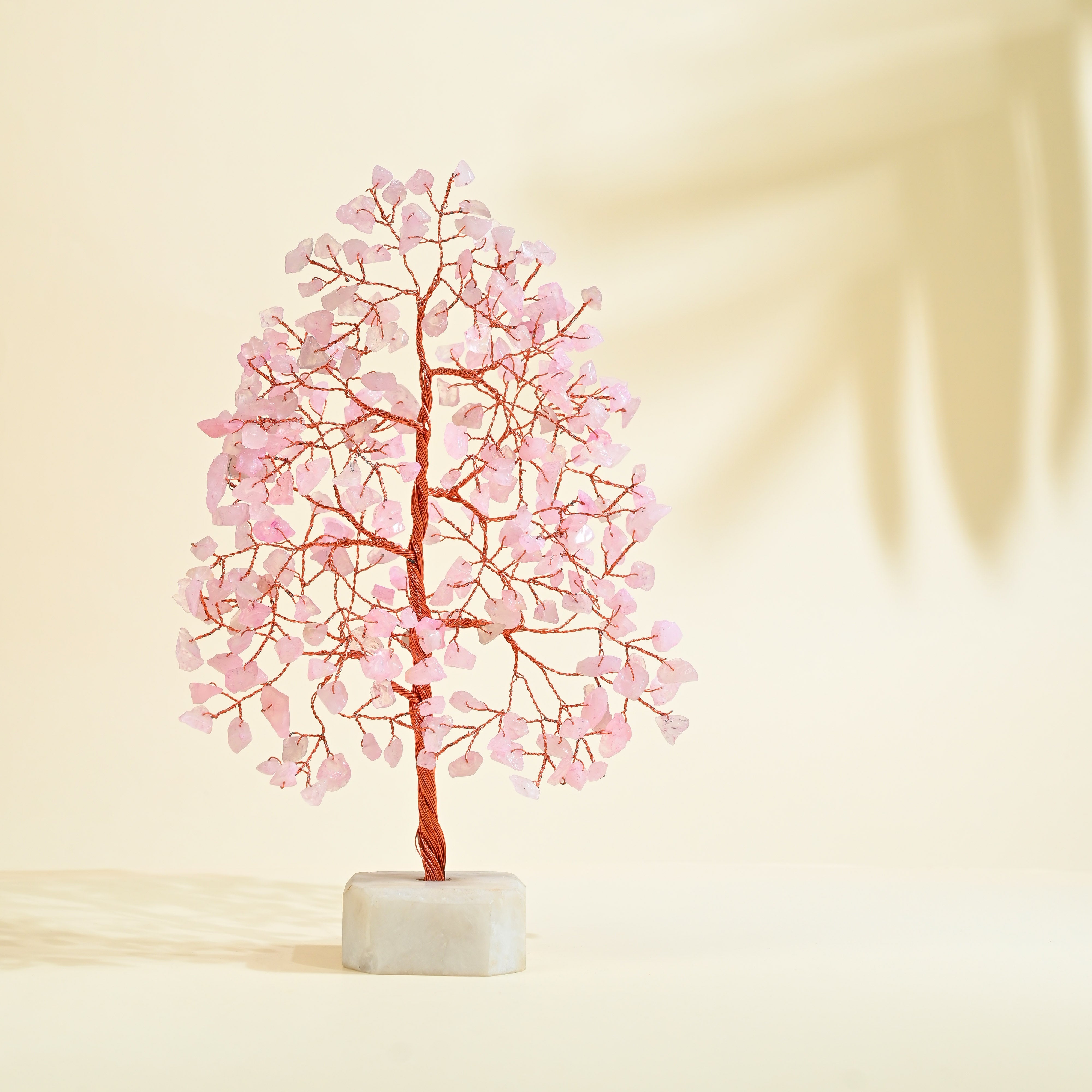 Rose Quartz Tree of Life with Natural Quartz Base – Good Luck Gift for Relationships & Positive Energy