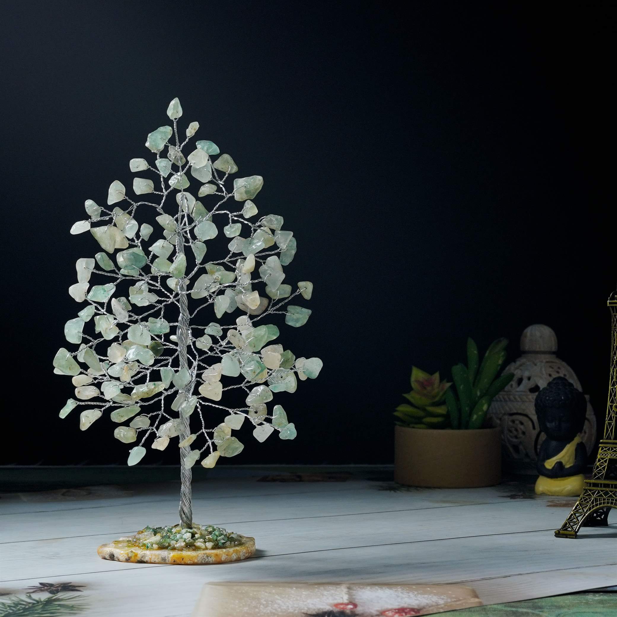 Green Jade Chakra Crystal Tree with Geode Agate Base -for Business Growth & Abundance