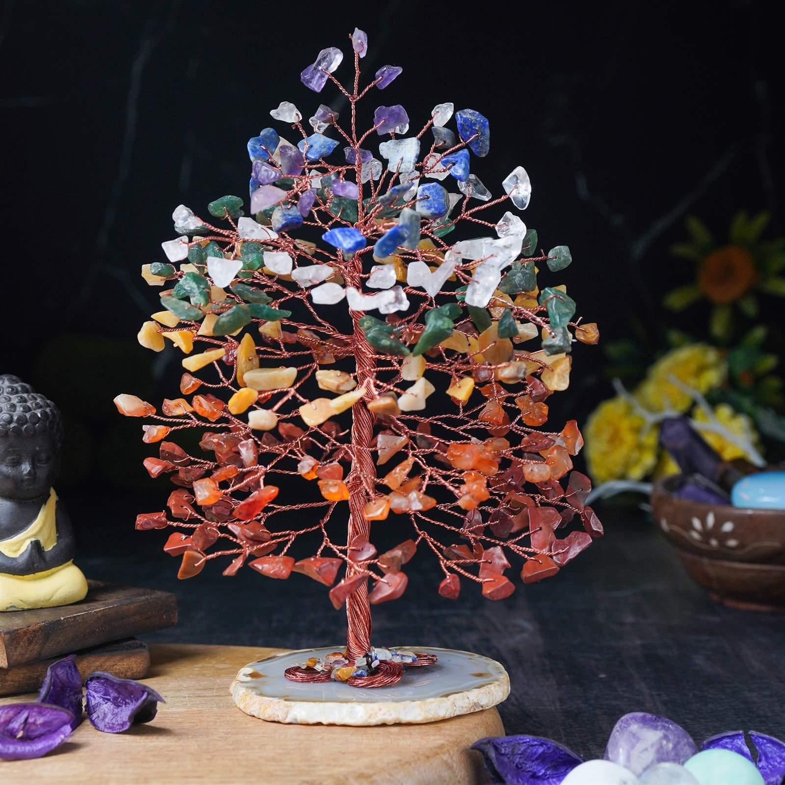 7 Chakra Crystal Tree with Geode Agate Base – Healing & Home Decoration
