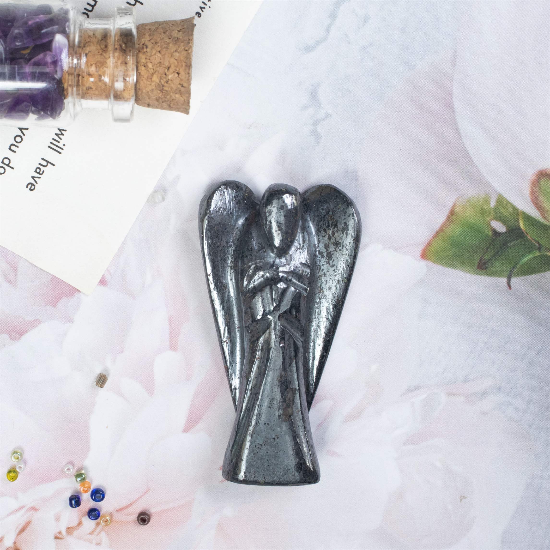 Hematite  Angel Figurine for Healing and Positive Energy