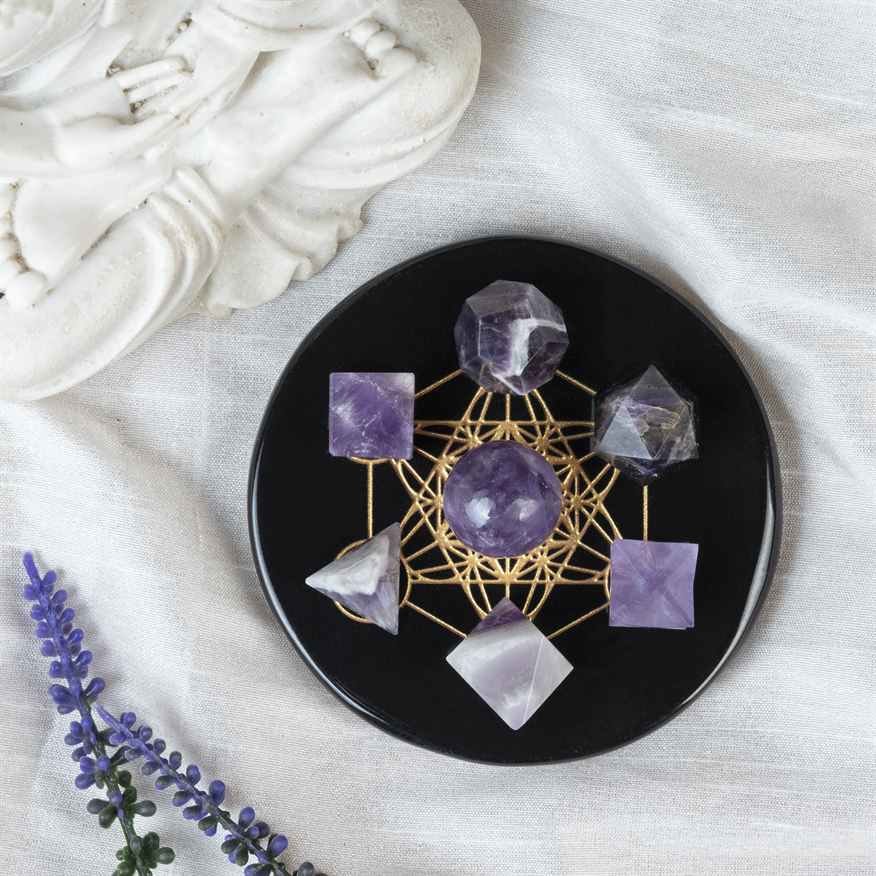 Amethyst Platonic Solids Crystal Geometry Set (15-20 mm)