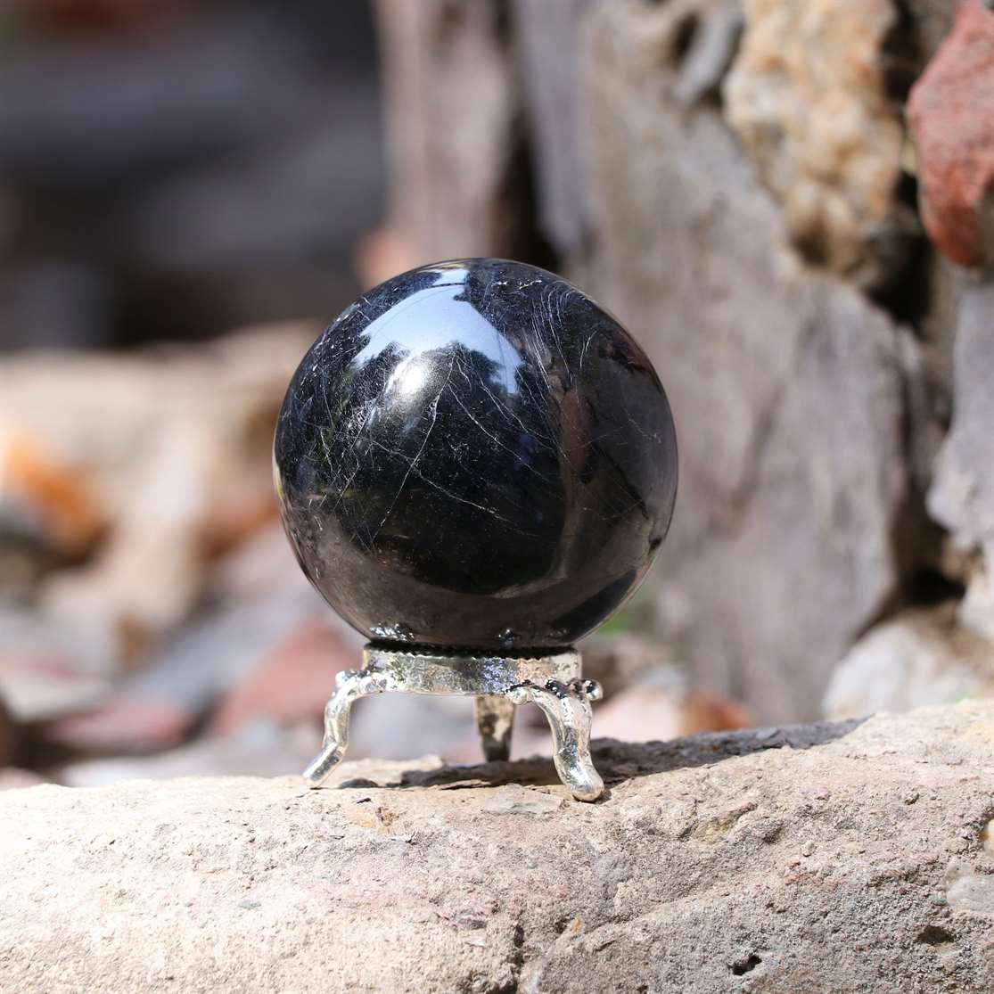 Black Tourmaline Crystal Sphere Ball  - Energy Protection