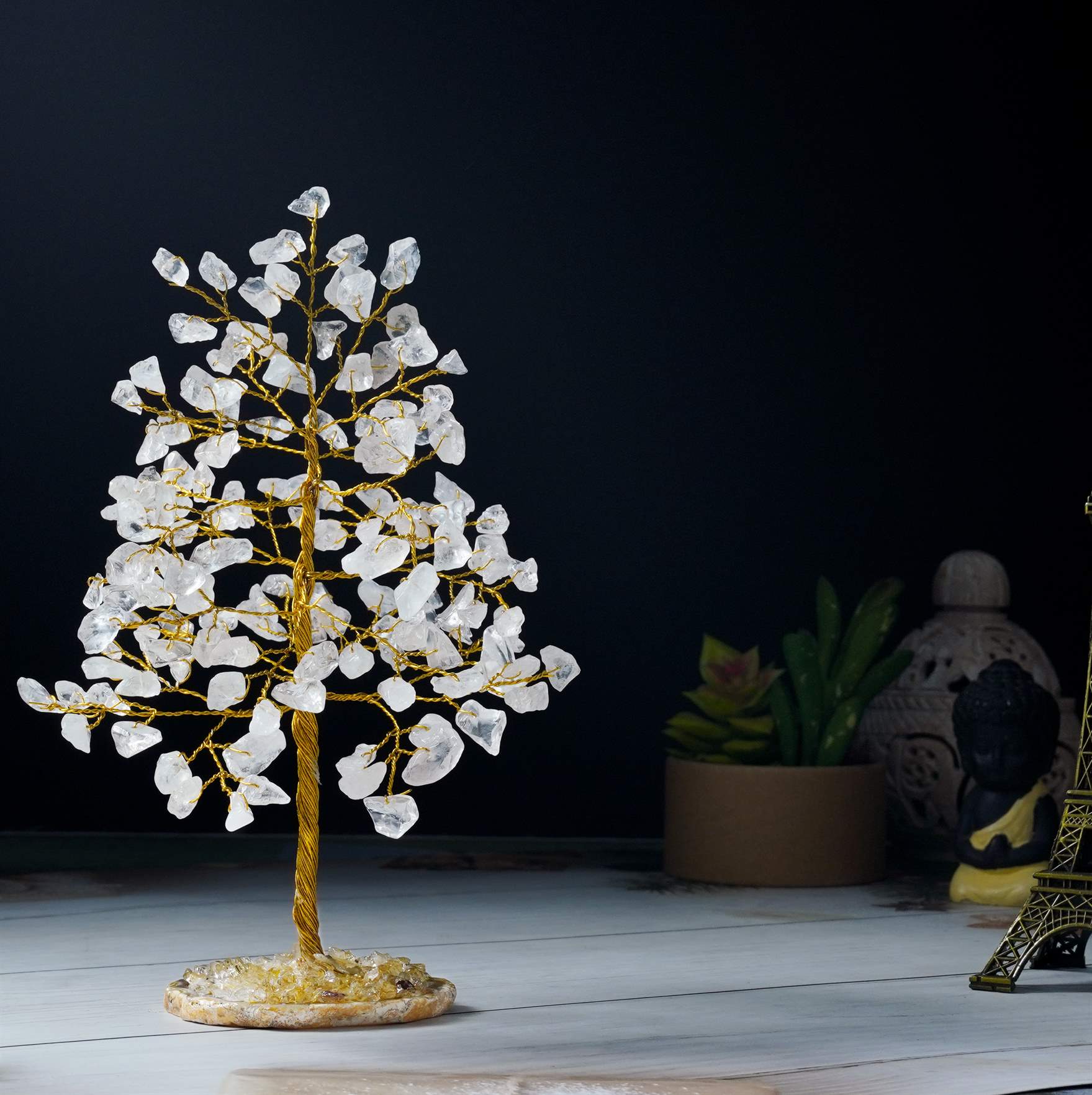 Clear Quartz Crystal Tree with Geode Agate Base – Good Luck Gift for Elegant Home Office Décor