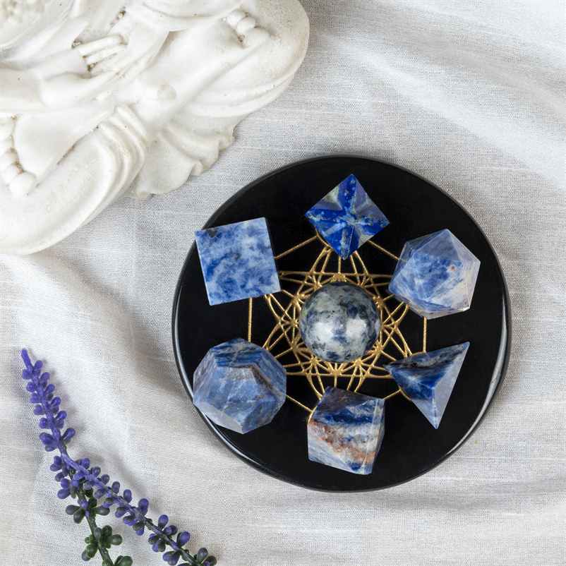Sodalite Platonic Solids Crystal Geometry Set (15-20 mm)