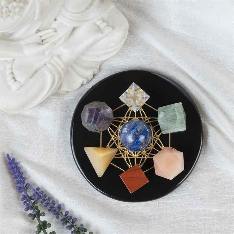Mix Seven Chakra Platonic Solids Crystal Geometry Set (15-20 mm)