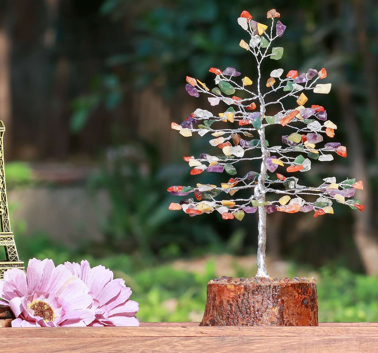 Mixed 7 Chakra Crystal Tree – Silver Wire Handmade Showpiece for Energy Balance & Healing