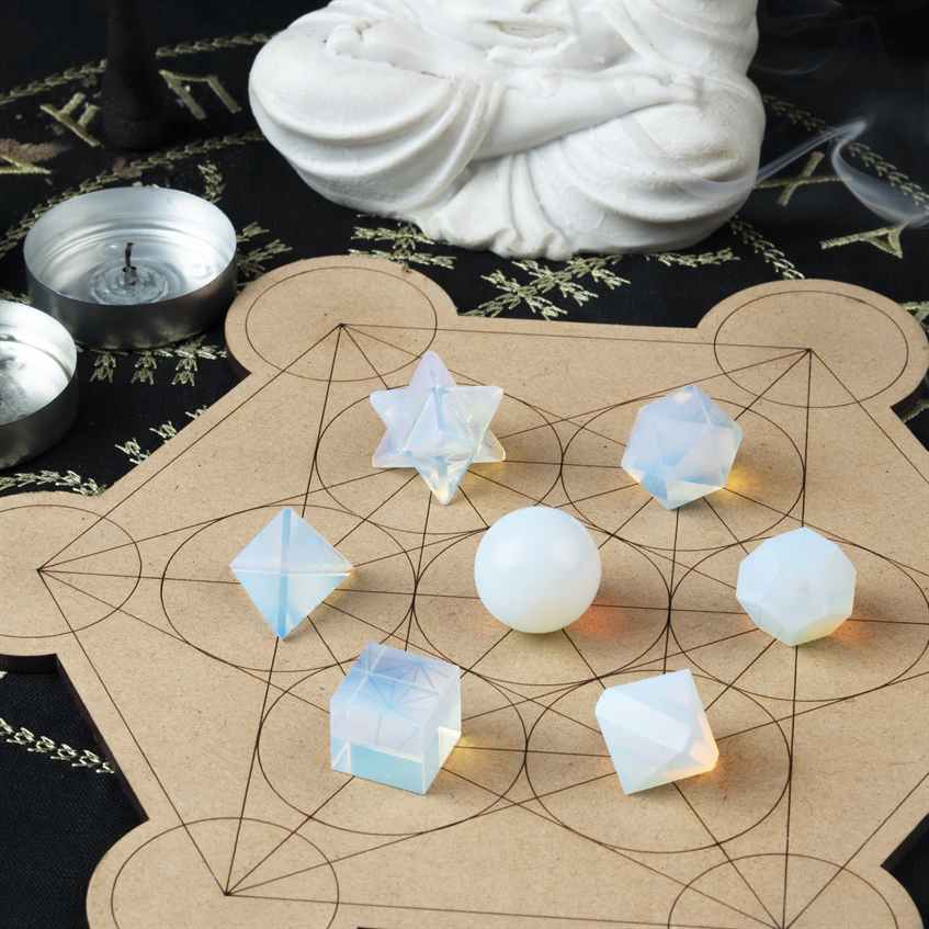Opalite Platonic Solids Crystal Geometry Set (15-20 mm)