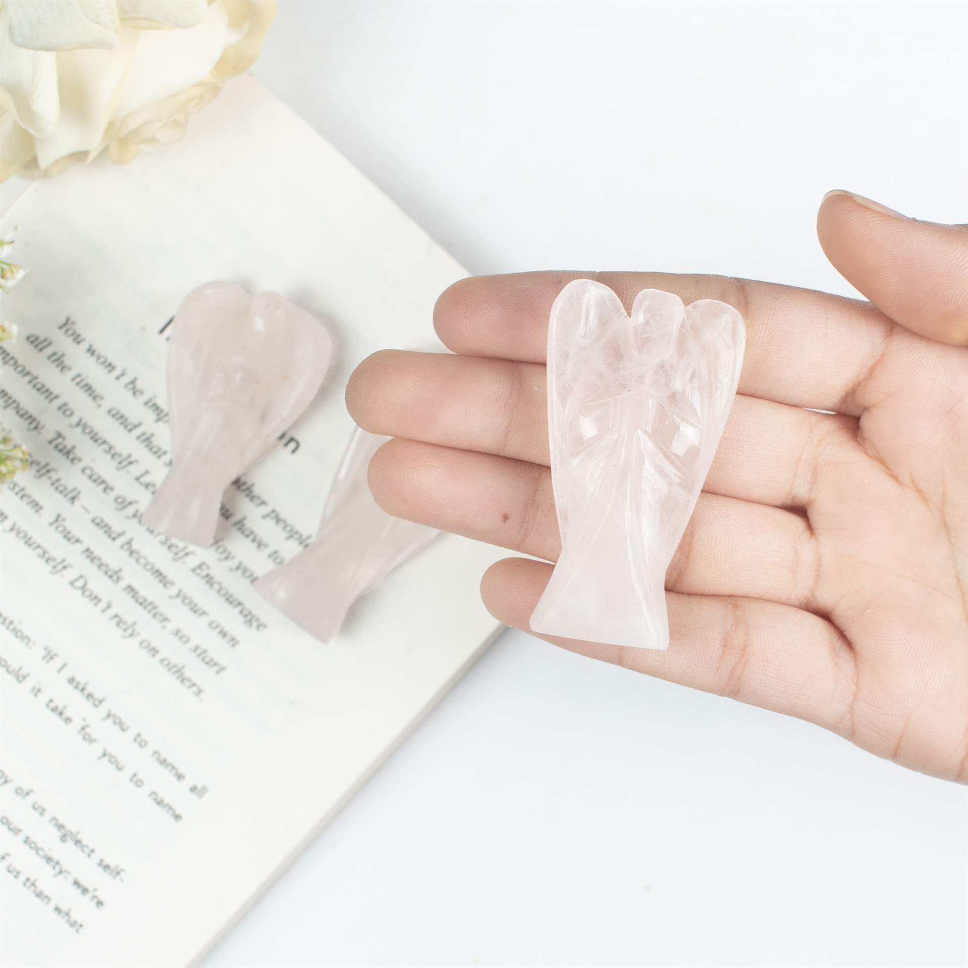 Rose Quartz Guardian Angel Figurine for Love and Healing
