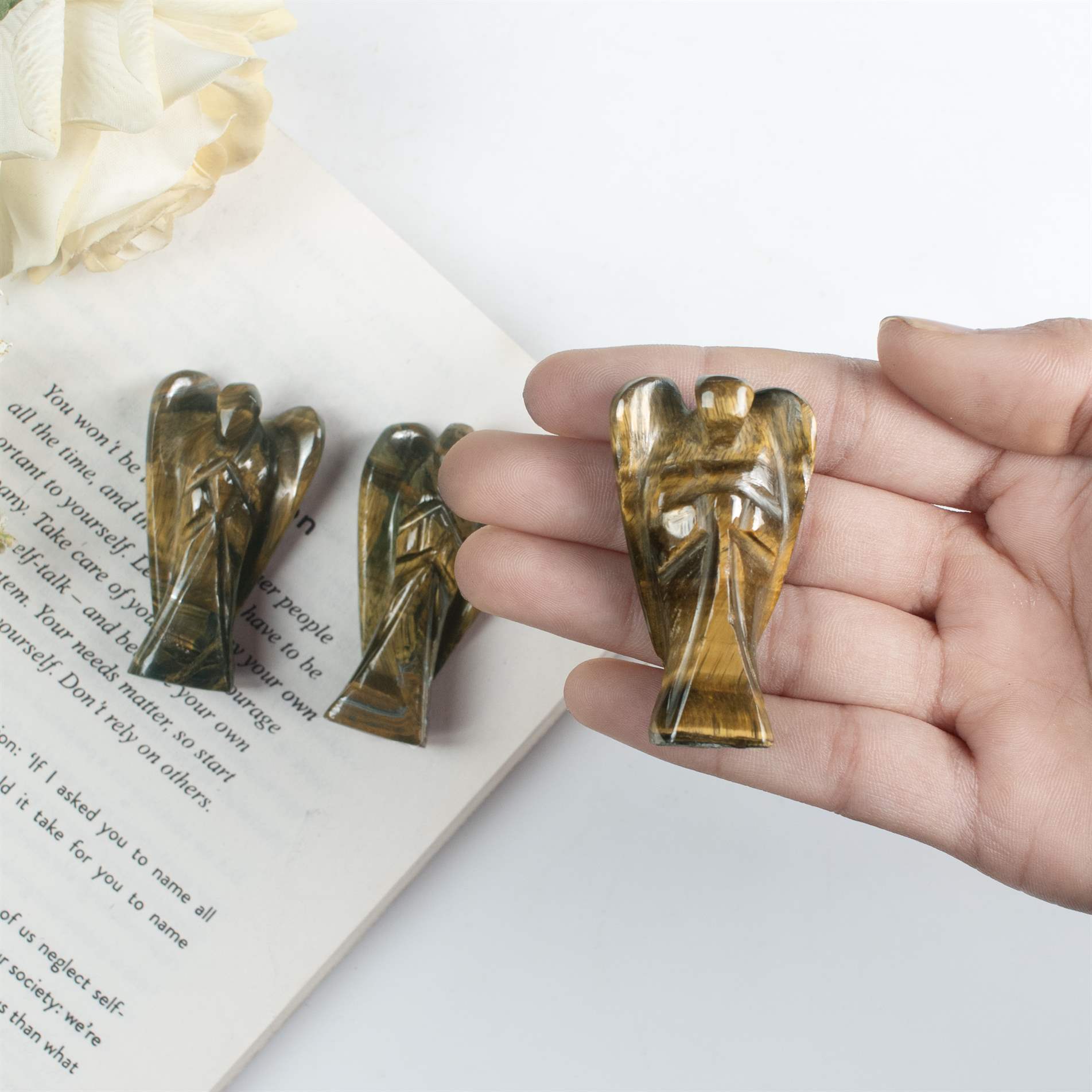 Tiger Eye Pocket Angel Statue for Love and Peace