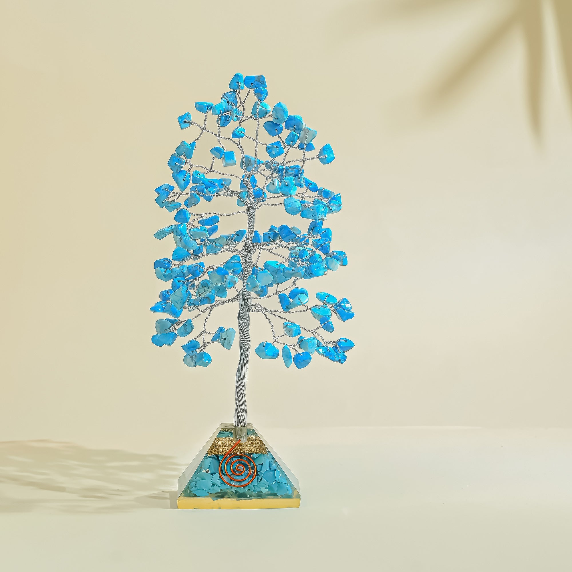 Turquoise Crystal Tree – Good Luck Showpiece for Peace, Balance & Elegant Home Décor (Orgone Pyramid Base)
