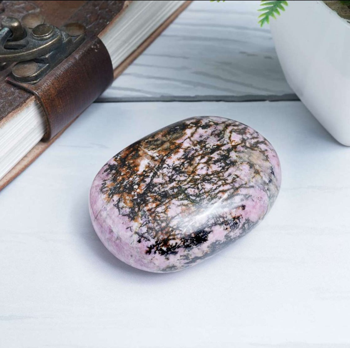 Rhodonite Crystal Palmstone (Emotional Healing, Support Forgiveness)