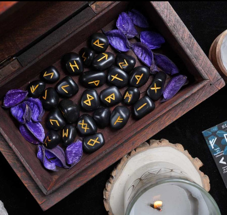 Black Tourmaline  Rune Stone 25 pcs Set