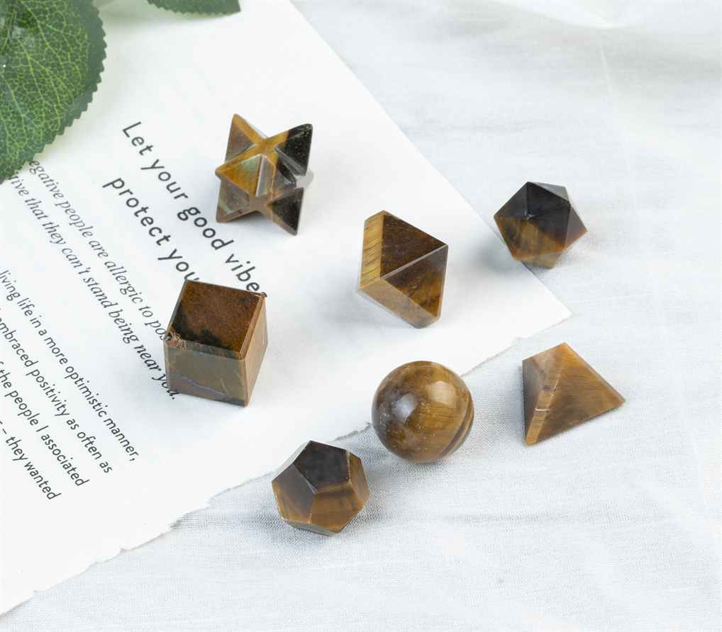 Tiger Eye Platonic Solids Crystal Geometry Set (15-20 mm)