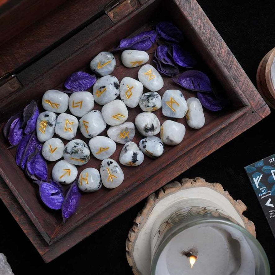 Rainbow Moonstone Rune Stones Sets 25 pcs for Beginners