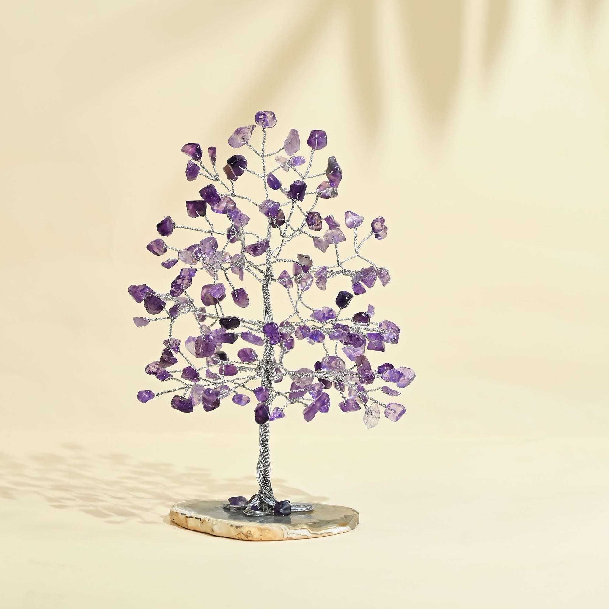Amethyst Crystal Tree – Agate Slice Base for Calmness, Healing & Elegant Home Décor