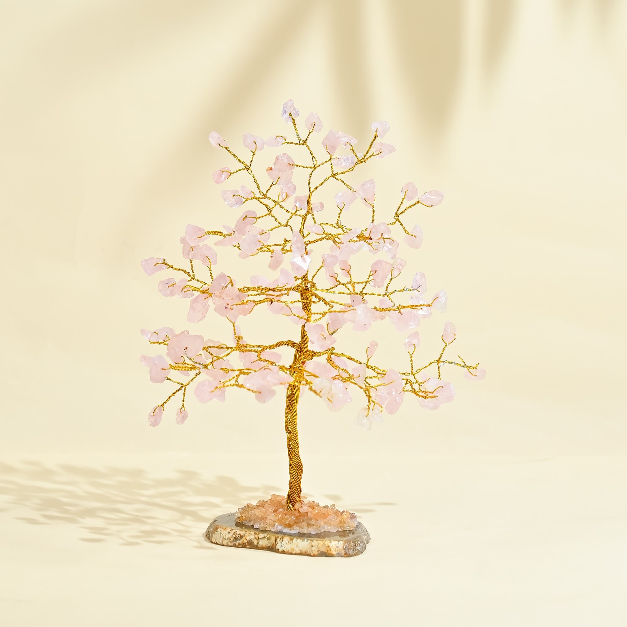 Rose Quartz Crystal Tree with Geode Slice Base - Spiritual Energy Crystal for Love & Feng Shui Decoration