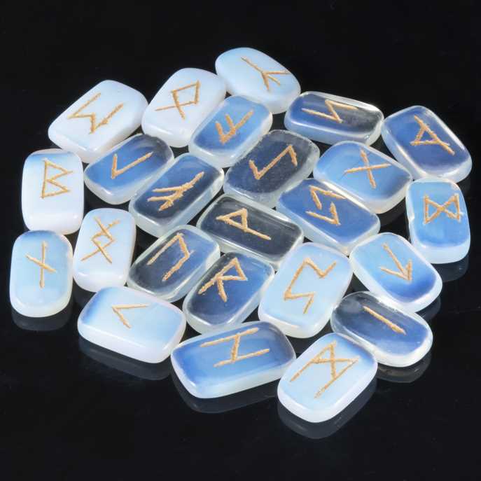 Opalite Gemstone Engraved Rune Stones Set (25 Pcs)