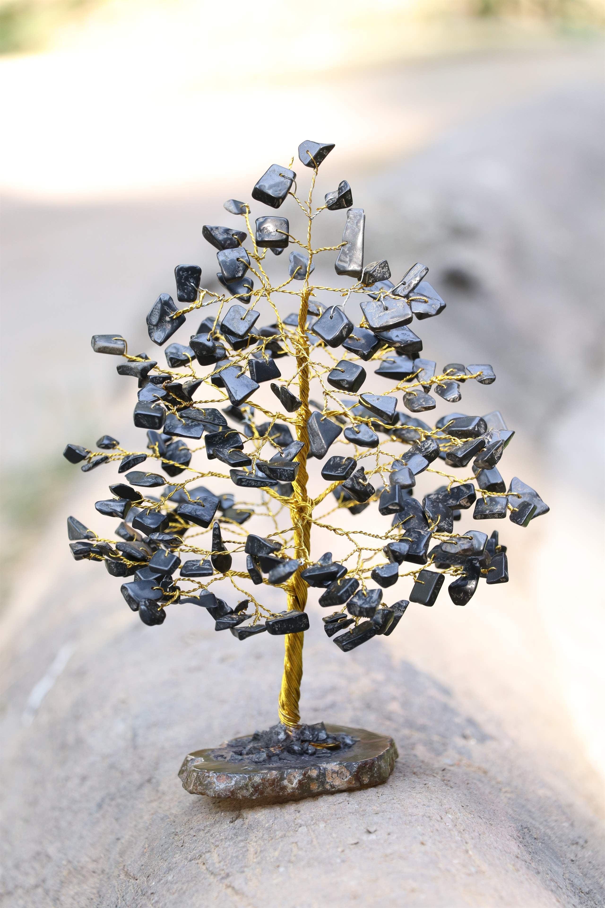 Black Tourmaline Gemstone Tree – Geode Agate Slice Base for Protection & Elegant Home Décor